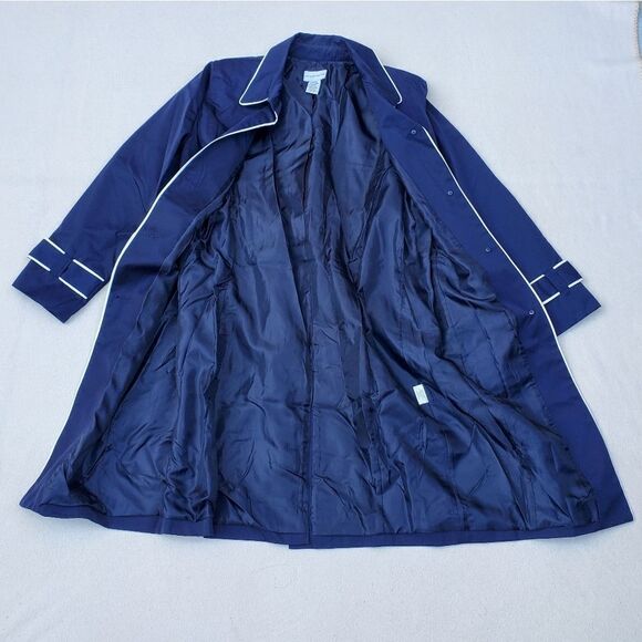 Jaclyn Smith Navy Blue and White Trench Coat - Picture 8 of 14